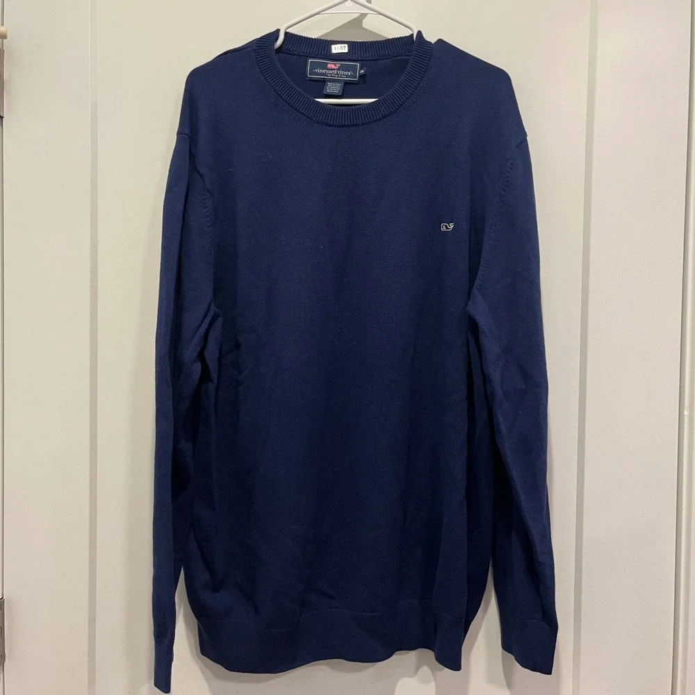 Vineyard Vines Mens 2XL Navy Blue Cotton Cashmere Blend Logo Crewneck Sweater